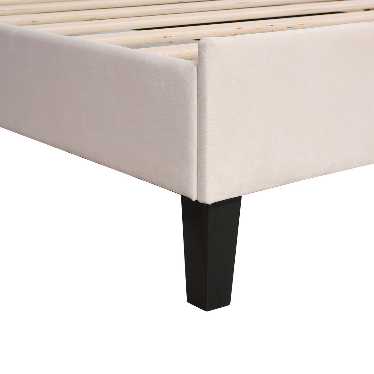 Upholstered Children's Bed with Flower Headboard and Slatted Frame, Velvet Fabric, Beige
