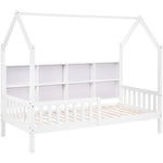House Bed 90x200cm Multifunctional Storage Bookshelf 2 Drawers Fireplace Shape - White