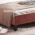 Upholstered Double Bed, 140x200cm Flower Headboard, Velvet Bean Red