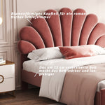 Upholstered Double Bed, 140x200cm Flower Headboard, Velvet Bean Red