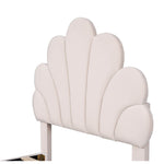 Upholstered Children's Bed with Flower Headboard and Slatted Frame, Velvet Fabric, Beige