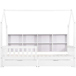 House Bed 90x200cm Multifunctional Storage Bookshelf 2 Drawers Fireplace Shape - White
