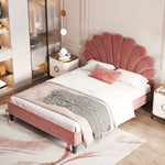 Upholstered Double Bed, 140x200cm Flower Headboard, Velvet Bean Red