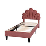 Upholstered Children's Bed 90 x 200 cm, Flower Headboard, Slatted Frame, Velvet Fabric, Bean Red