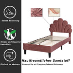 Upholstered Children's Bed 90 x 200 cm, Flower Headboard, Slatted Frame, Velvet Fabric, Bean Red