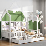 House Bed 90x200cm Multifunctional Storage Bookshelf 2 Drawers Fireplace Shape - White