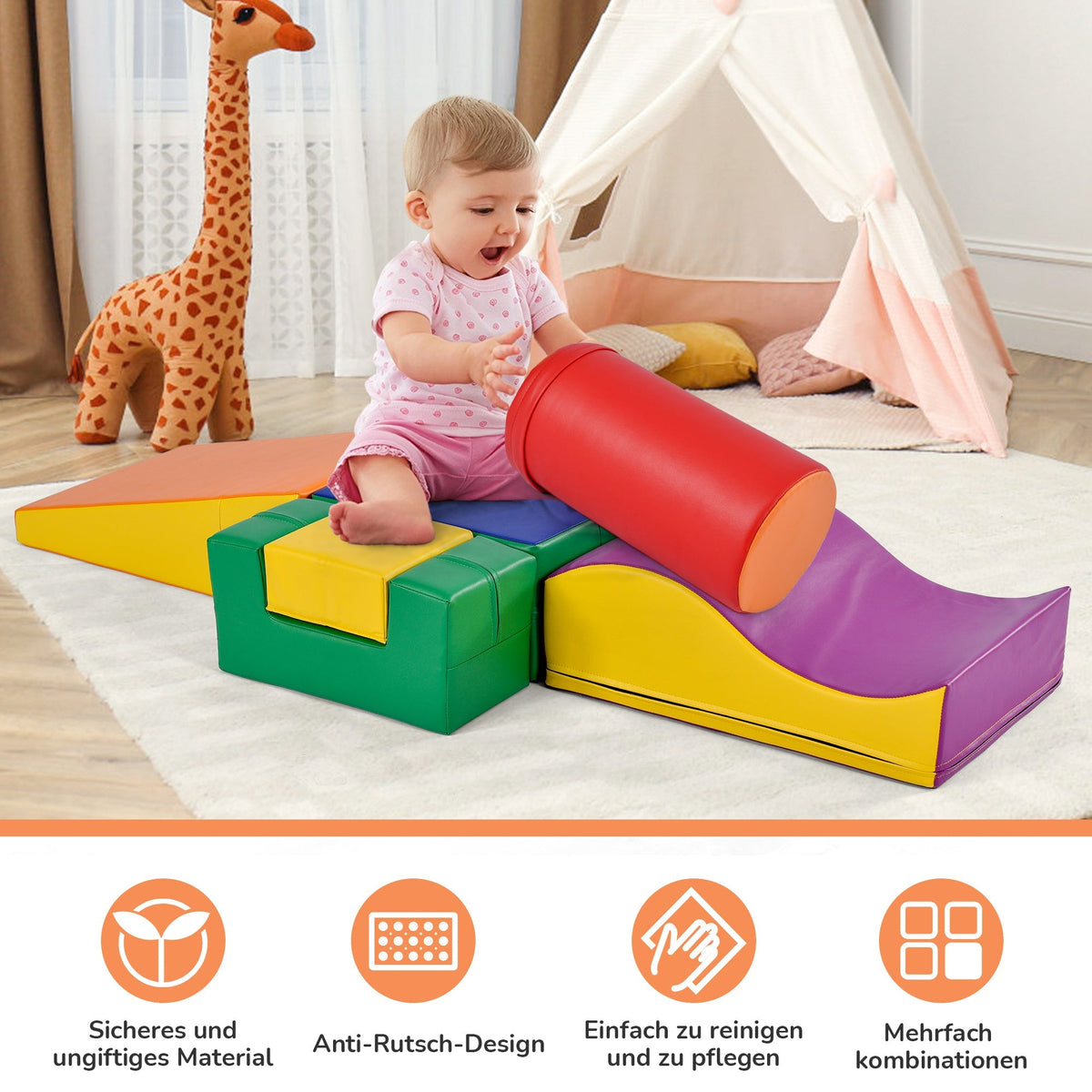 6-piece giant building blocks for romping, climbing, and sliding, soft, colorful