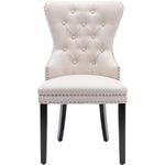 Linen Dining Chair with Oak Legs, Chrome Knocker and Nailhead Trim, Beige (6 Pieces)
