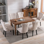 Linen Dining Chair with Oak Legs, Chrome Knocker and Nailhead Trim, Beige (6 Pieces)