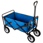 Collapsible Station Wagon Outdoor All Terrain Trolley, Foldable Garden Cart with Mesh Cup Holder and Adjustable Handles, Blue