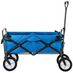 Collapsible Station Wagon Outdoor All Terrain Trolley, Foldable Garden Cart with Mesh Cup Holder and Adjustable Handles, Blue