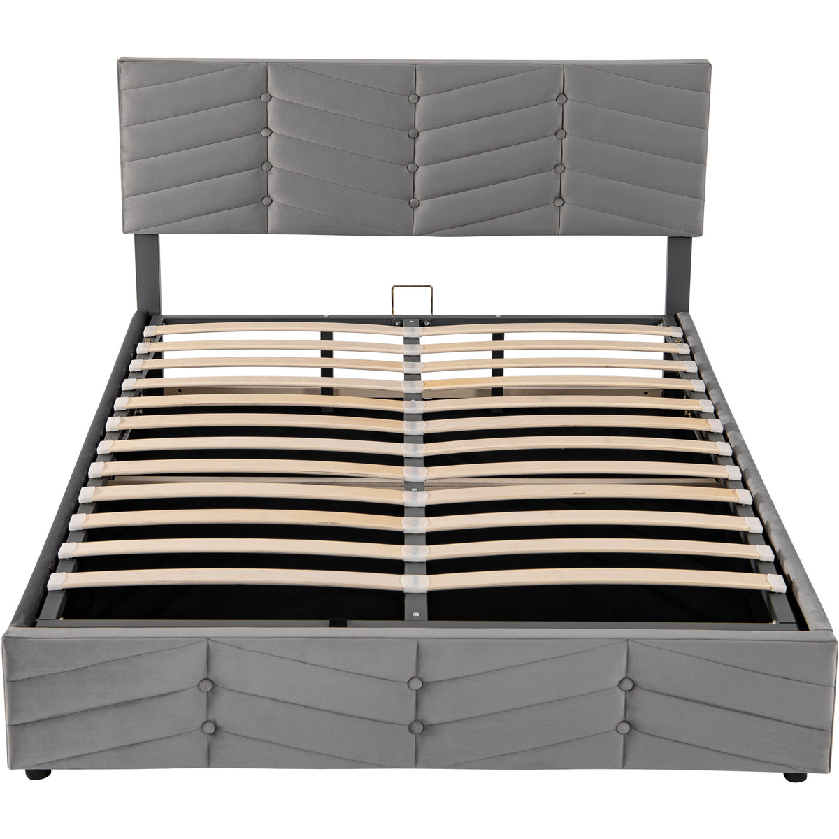 Upholstered Double Bed 140x190cm, Adjustable Headboard, Grey Velvet
