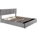Upholstered Double Bed 180x200cm Hydraulic Storage Adjustable Headboard Striped - Velvet Grey