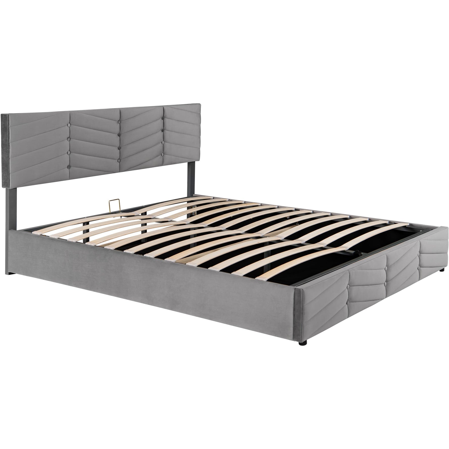 Upholstered Double Bed 180x200cm Hydraulic Storage Adjustable Headboard Striped - Velvet Grey