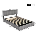 Upholstered Double Bed 140x200cm with Hydraulic Function, Striped Adjustable Headboard, Velvet Grey