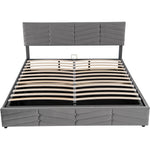 Upholstered Double Bed 180x200cm Hydraulic Storage Adjustable Headboard Striped - Velvet Grey