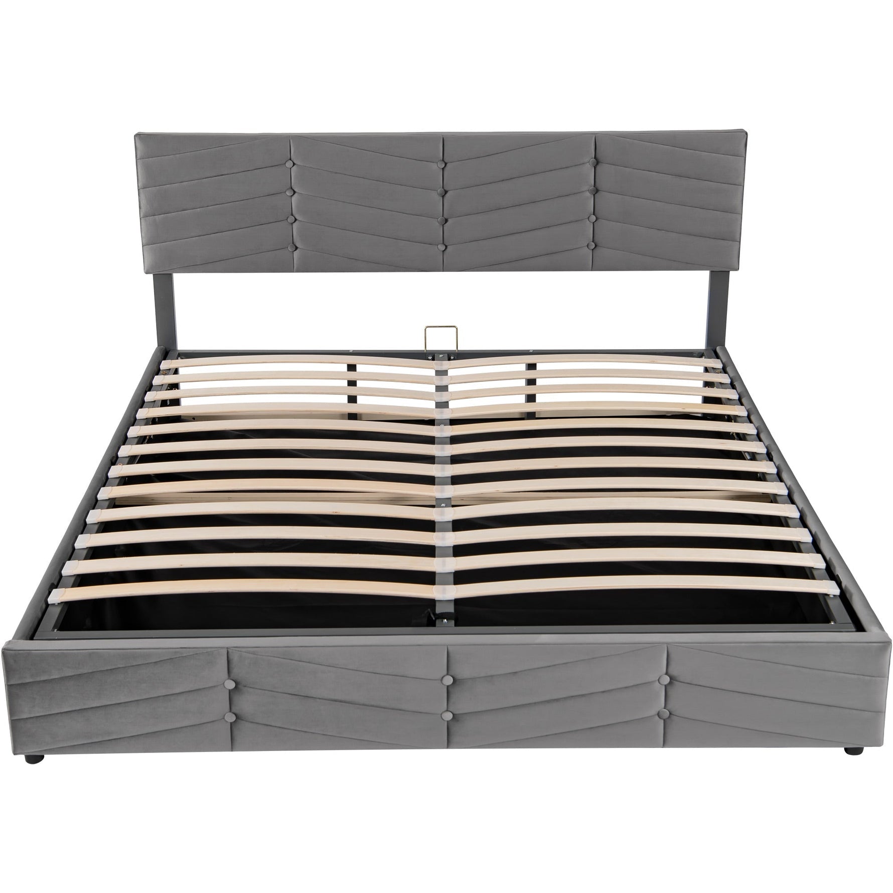 Upholstered Double Bed 180x200cm Hydraulic Storage Adjustable Headboard Striped - Velvet Grey