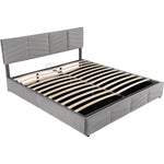 Upholstered Double Bed 180x200cm Hydraulic Storage Adjustable Headboard Striped - Velvet Grey
