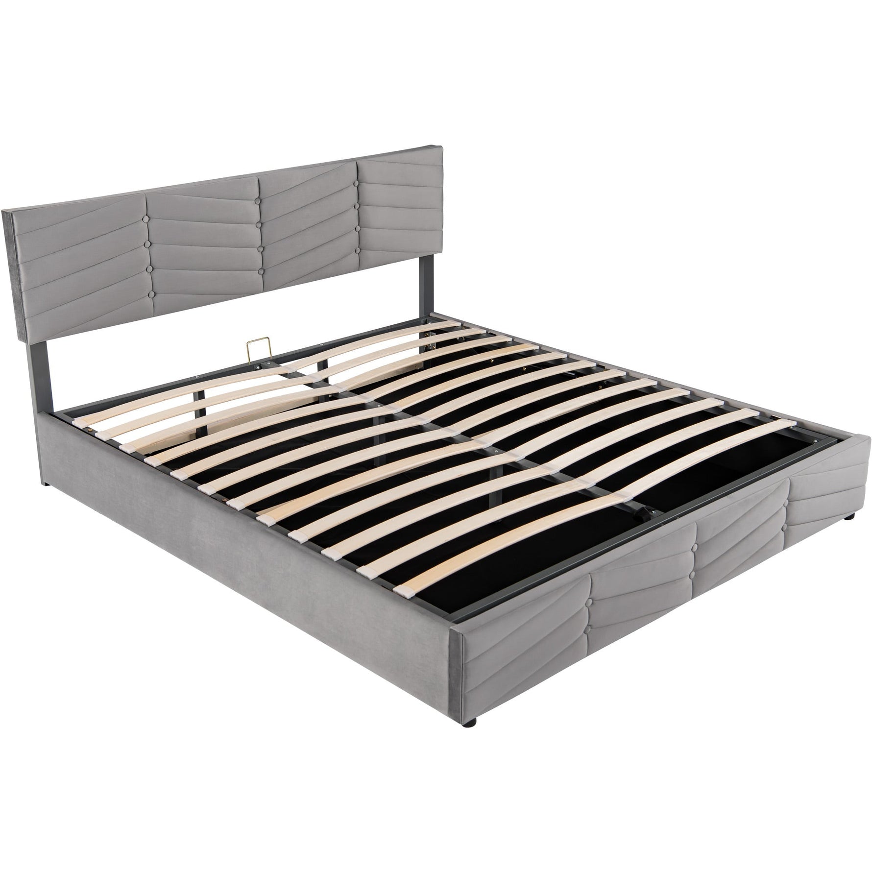 Upholstered Double Bed 180x200cm Hydraulic Storage Adjustable Headboard Striped - Velvet Grey