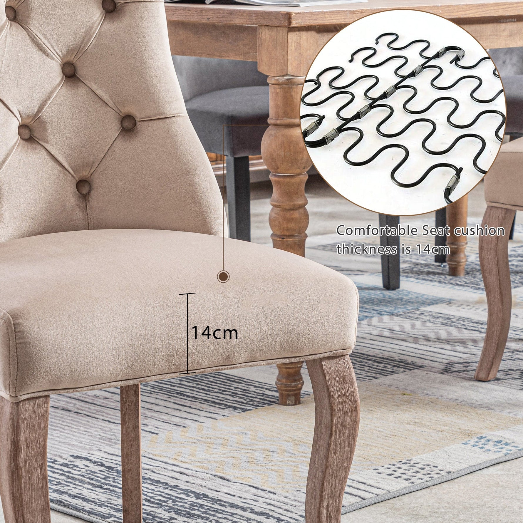 Dining Chair Set of 4 High Back Button Tufting Beige Velvet