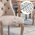 Dining Chair Set of 6 High Back Button Tufted Solid Wood Frame Beige Velvet