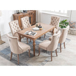 Dining Chair Set of 6 High Back Button Tufted Solid Wood Frame Beige Velvet