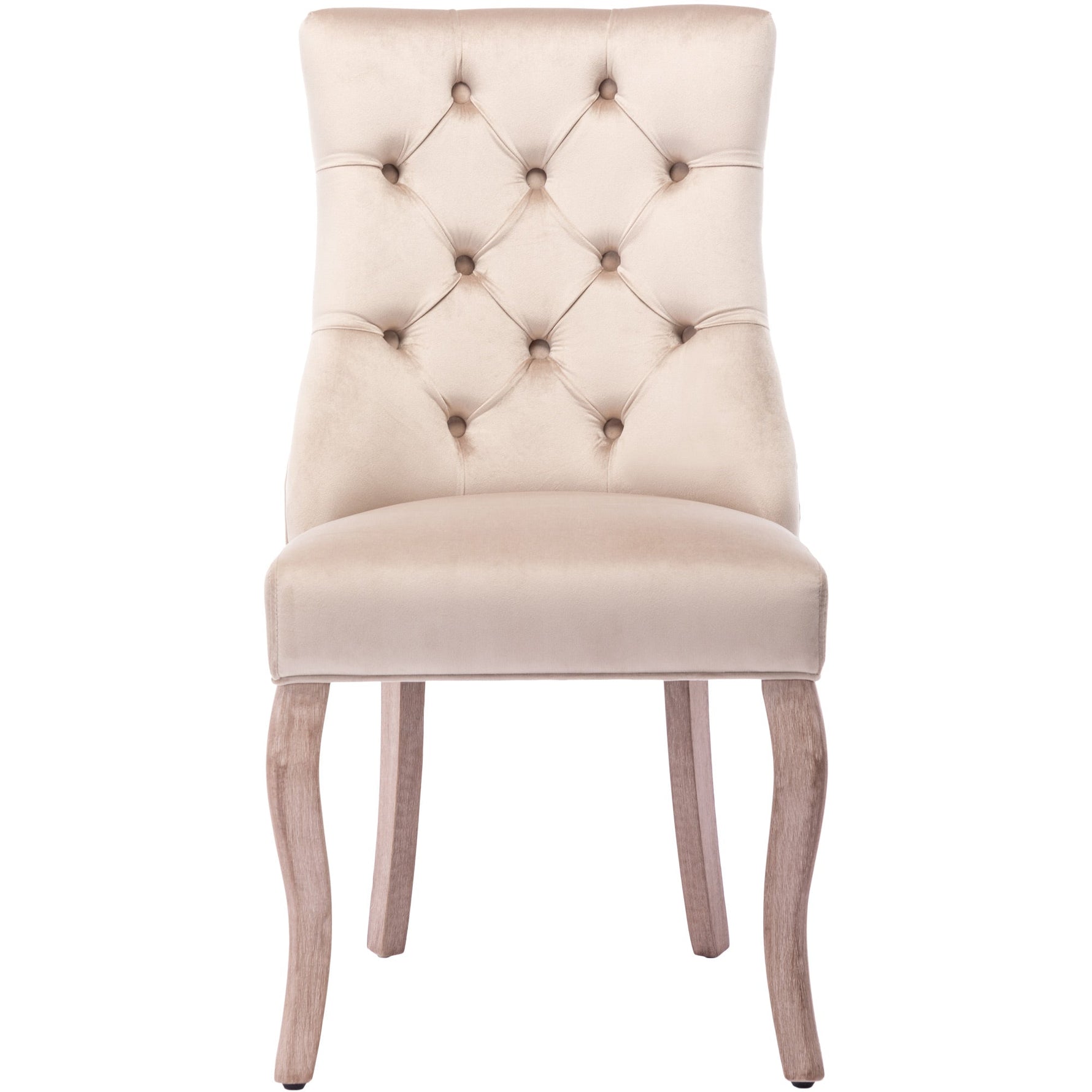 Dining Chair Set of 4 High Back Button Tufting Beige Velvet