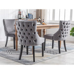 Set of 4 Dining Chairs, Button Tufted 4-Leg Solid Wood Frame, Grey Velvet
