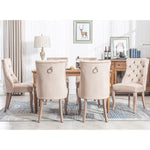 Dining Chair Set of 6 High Back Button Tufted Solid Wood Frame Beige Velvet