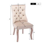 Dining Chair Set of 2 High Back Button Tufting Solid Wood Frame Beige Velvet