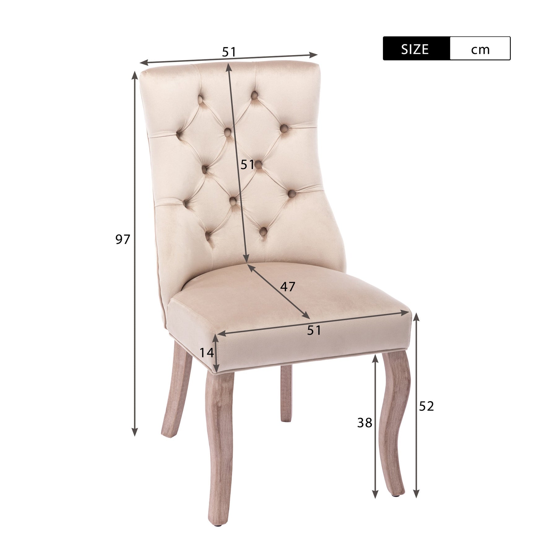 Dining Chair Set of 6 High Back Button Tufted Solid Wood Frame Beige Velvet