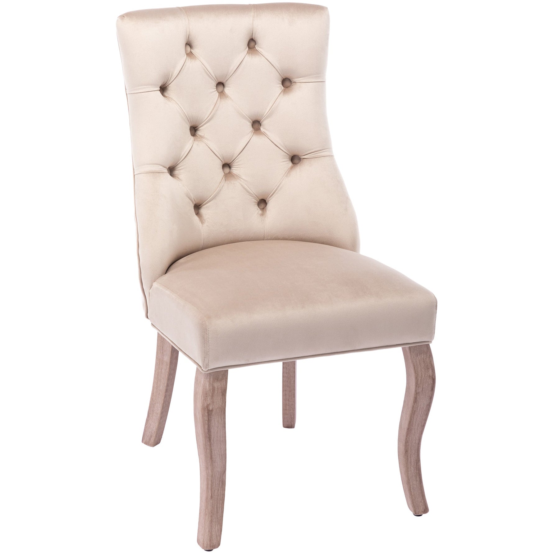 Dining Chair Set of 2 High Back Button Tufting Solid Wood Frame Beige Velvet