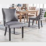 Set of 4 Dining Chairs, Button Tufted 4-Leg Solid Wood Frame, Grey Velvet