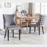 Set of 4 Dining Chairs, Button Tufted 4-Leg Solid Wood Frame, Grey Velvet