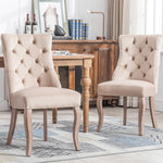 Dining Chair Set of 2 High Back Button Tufting Solid Wood Frame Beige Velvet