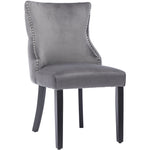 Set of 4 Dining Chairs, Button Tufted 4-Leg Solid Wood Frame, Grey Velvet
