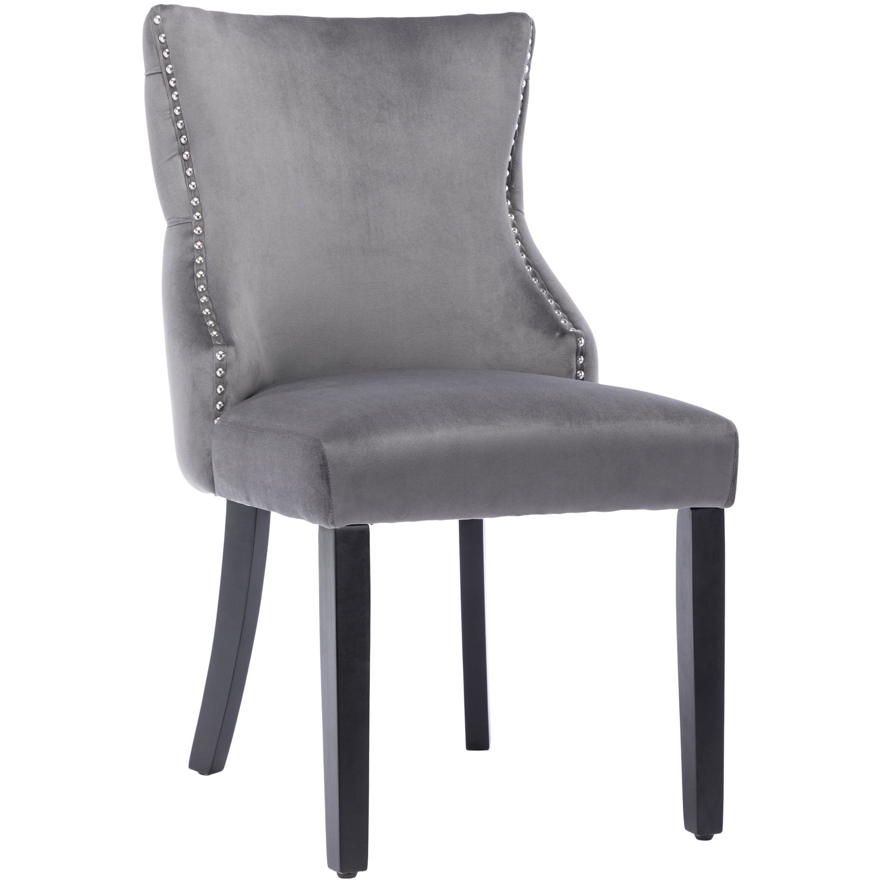 Dining Chairs (Set of 2) Button Tufting Solid Wood Frame, Grey Velvet