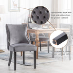 Set of 4 Dining Chairs, Button Tufted 4-Leg Solid Wood Frame, Grey Velvet