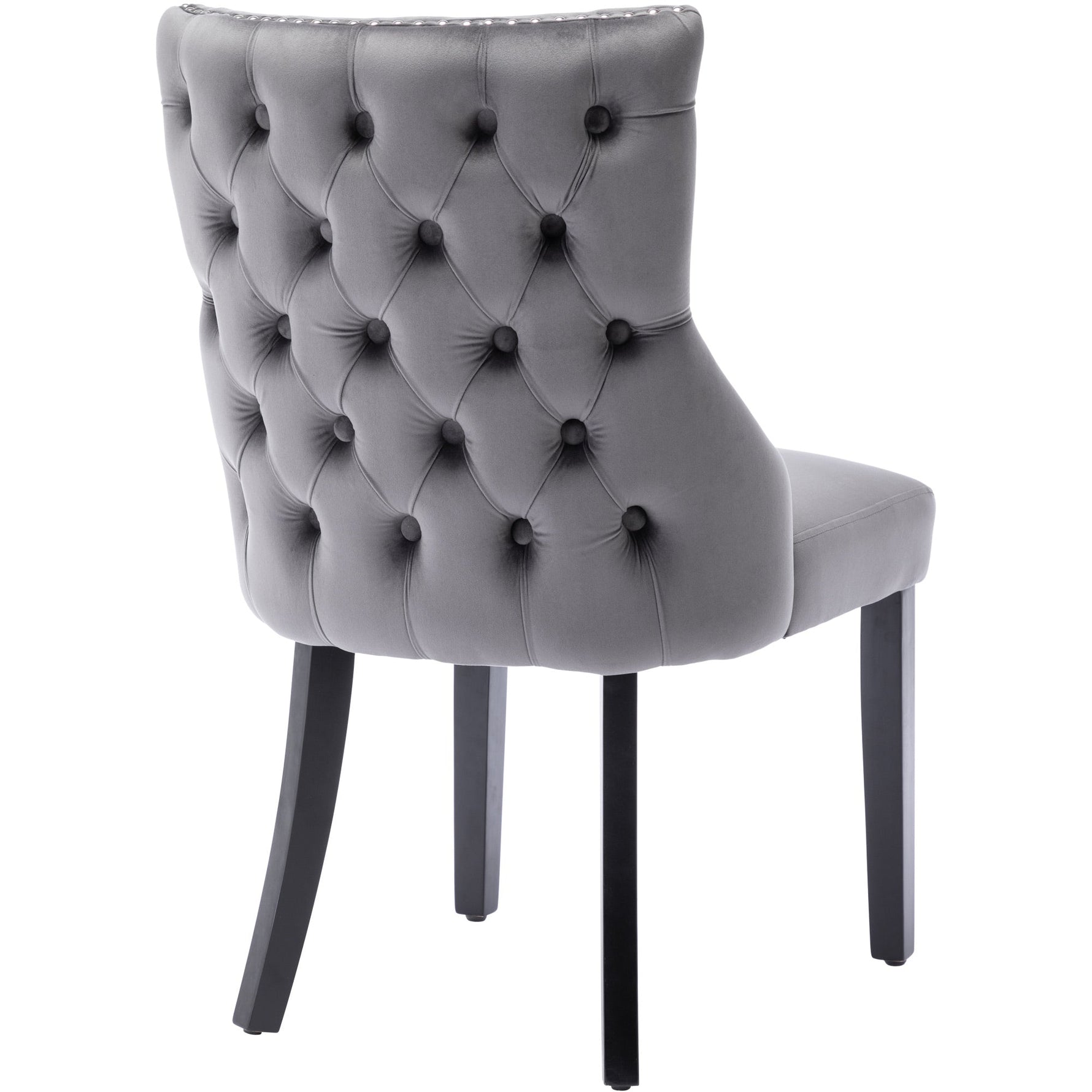 Dining Chairs (Set of 2) Button Tufting Solid Wood Frame, Grey Velvet