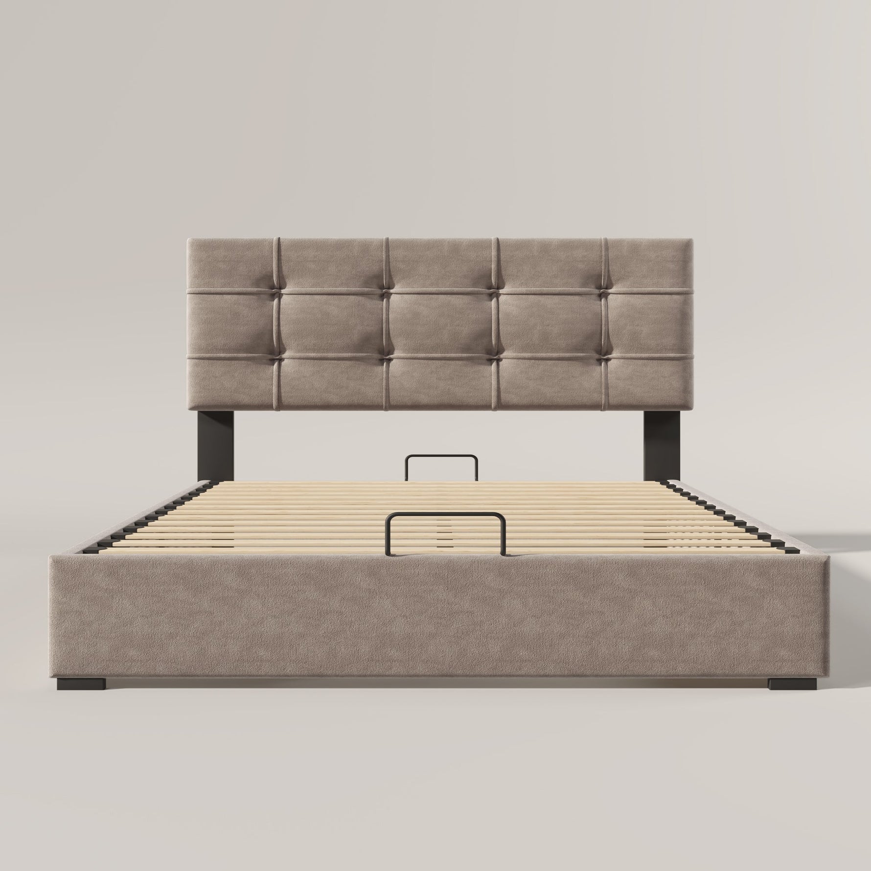Hydraulic Double Upholstered Bed 140x200cm, Adjustable Headboard, Storage, Light Grey Velvet
