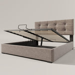 Hydraulic Double Upholstered Bed 140x200cm, Adjustable Headboard, Storage, Light Grey Velvet