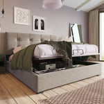Hydraulic Double Upholstered Bed, 140x200cm with Adjustable Headboard, Metal Slatted Frame, Velvet Light Grey