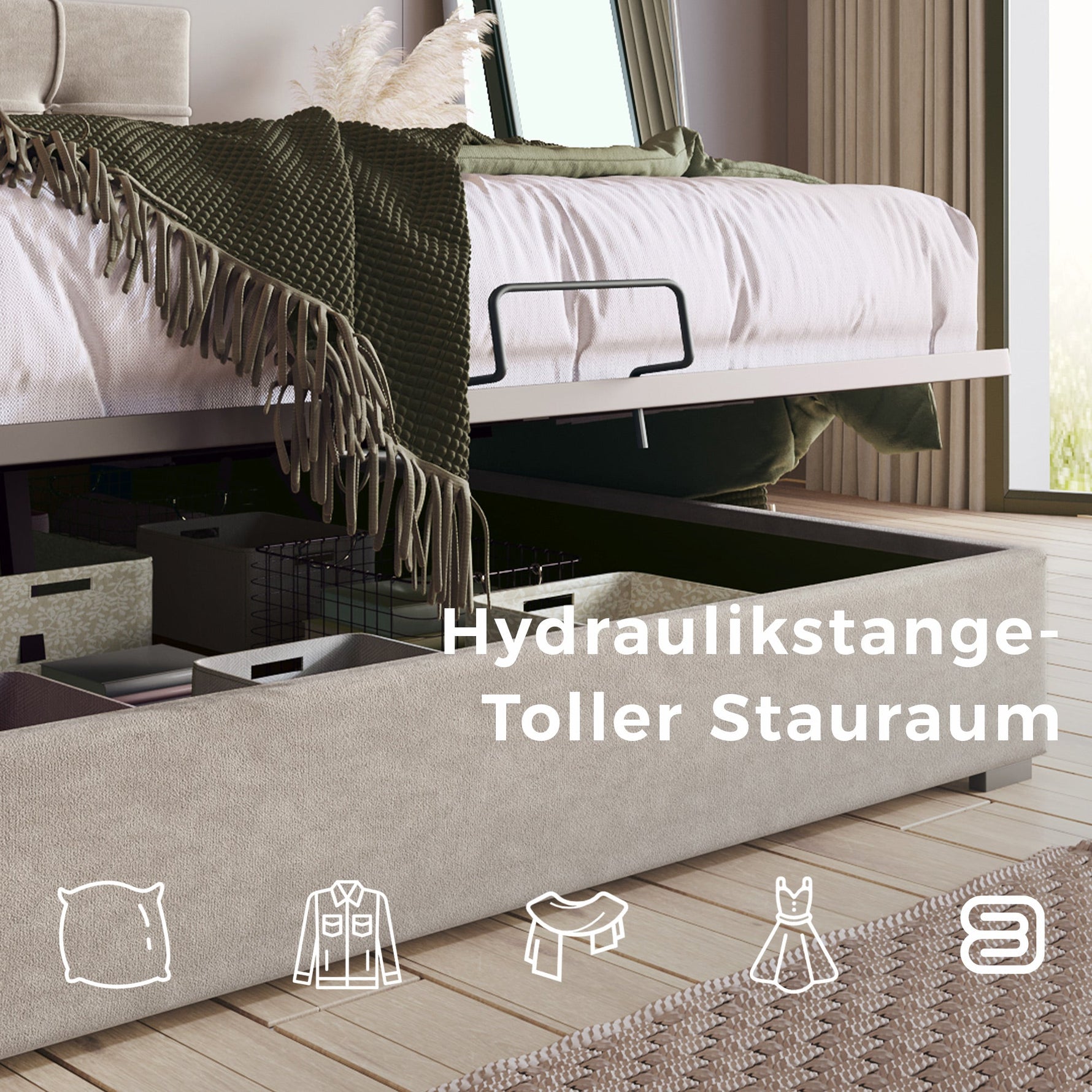 Hydraulic Double Upholstered Bed, 140x200cm with Adjustable Headboard, Metal Slatted Frame, Velvet Light Grey