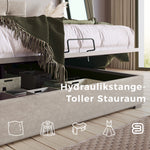 Hydraulic Bed, 90x200cm, Adjustable Headboard, Storage, Light Grey Velvet