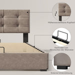 Hydraulic Double Upholstered Bed 140x200cm, Adjustable Headboard, Storage, Light Grey Velvet