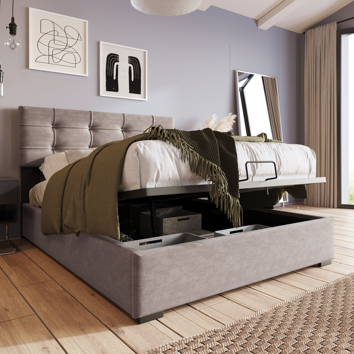 Upholstered Bed 90x200cm, Adjustable Headboard, Velvet, Light Grey