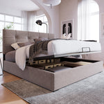Hydraulic Double Upholstered Bed 140x200cm, Adjustable Headboard, Storage, Light Grey Velvet