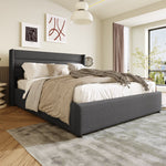Storage Bed, Hydraulic Double 140x200cm with Mattress & Slatted Frame, Linen Grey