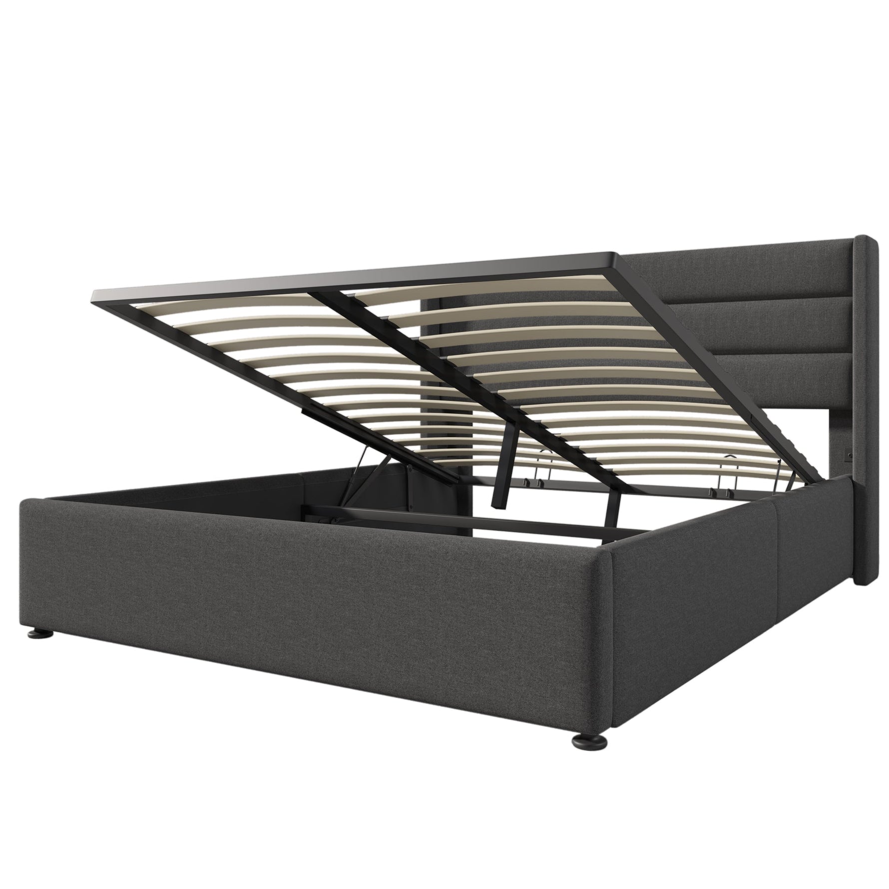 Storage Bed, Hydraulic Double 140x200cm with Mattress & Slatted Frame, Linen Grey