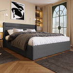 Storage Bed, Hydraulic Double 160x200cm with Mattress & Slatted Frame, Grey Linen